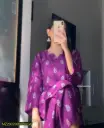Two piece women's stitched linen black printed shirt and trouser