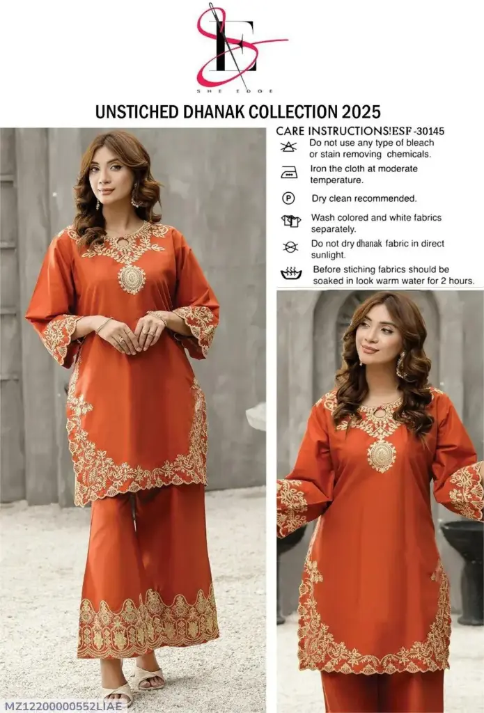 2 pcs women's unstitched embroidered suit