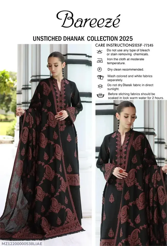 3 pcs woman's unstitched embroidered suit