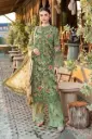 Elegant 3 pcs green suit with block printed and embroidered details
