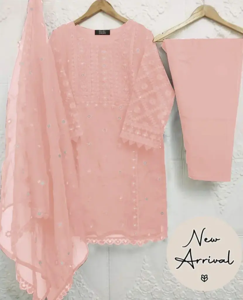 Stunning women's stitched suit organza 3 piece with embroidered design